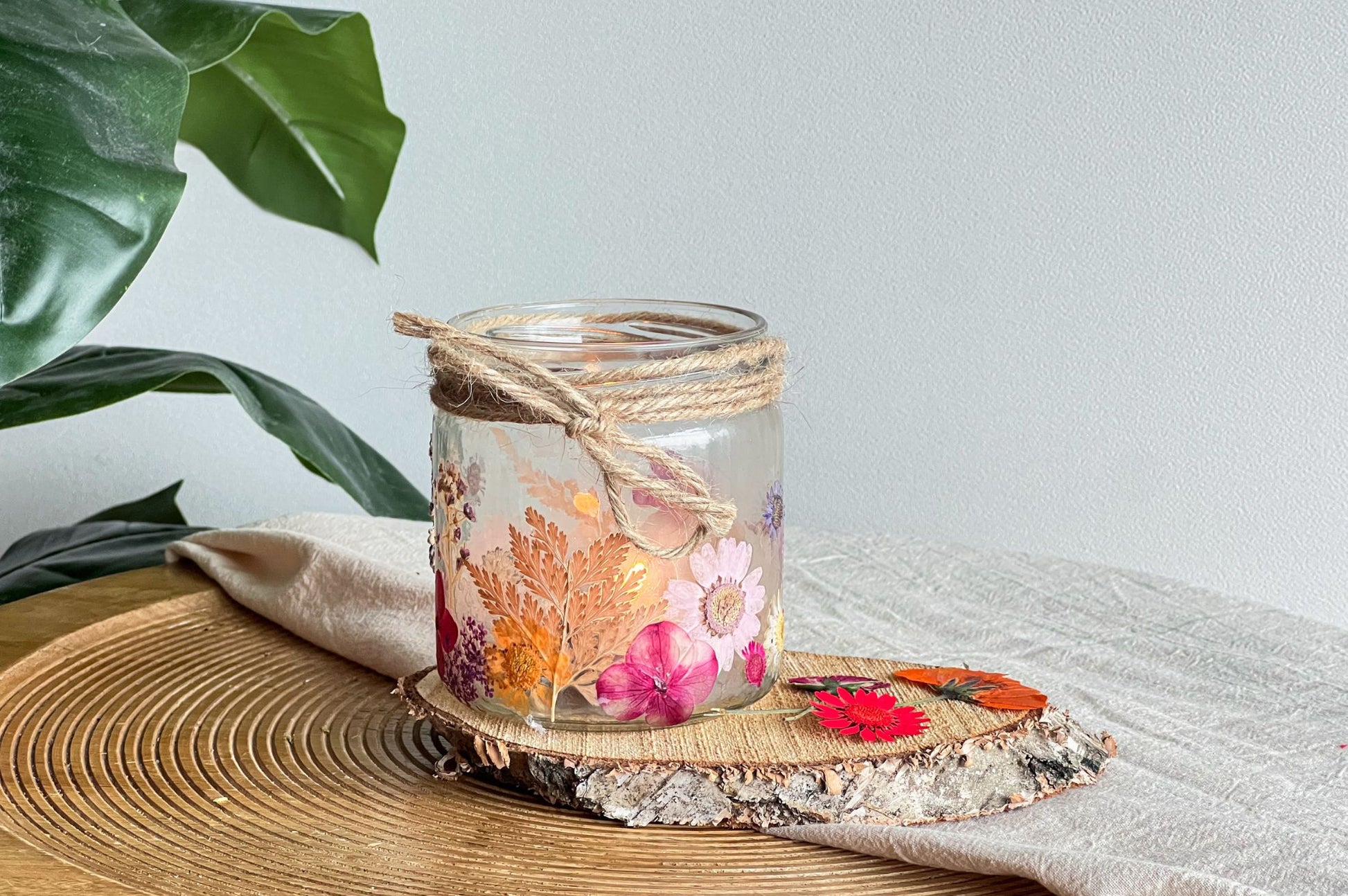 DIY pakket waxinelichthouders met droogbloemen