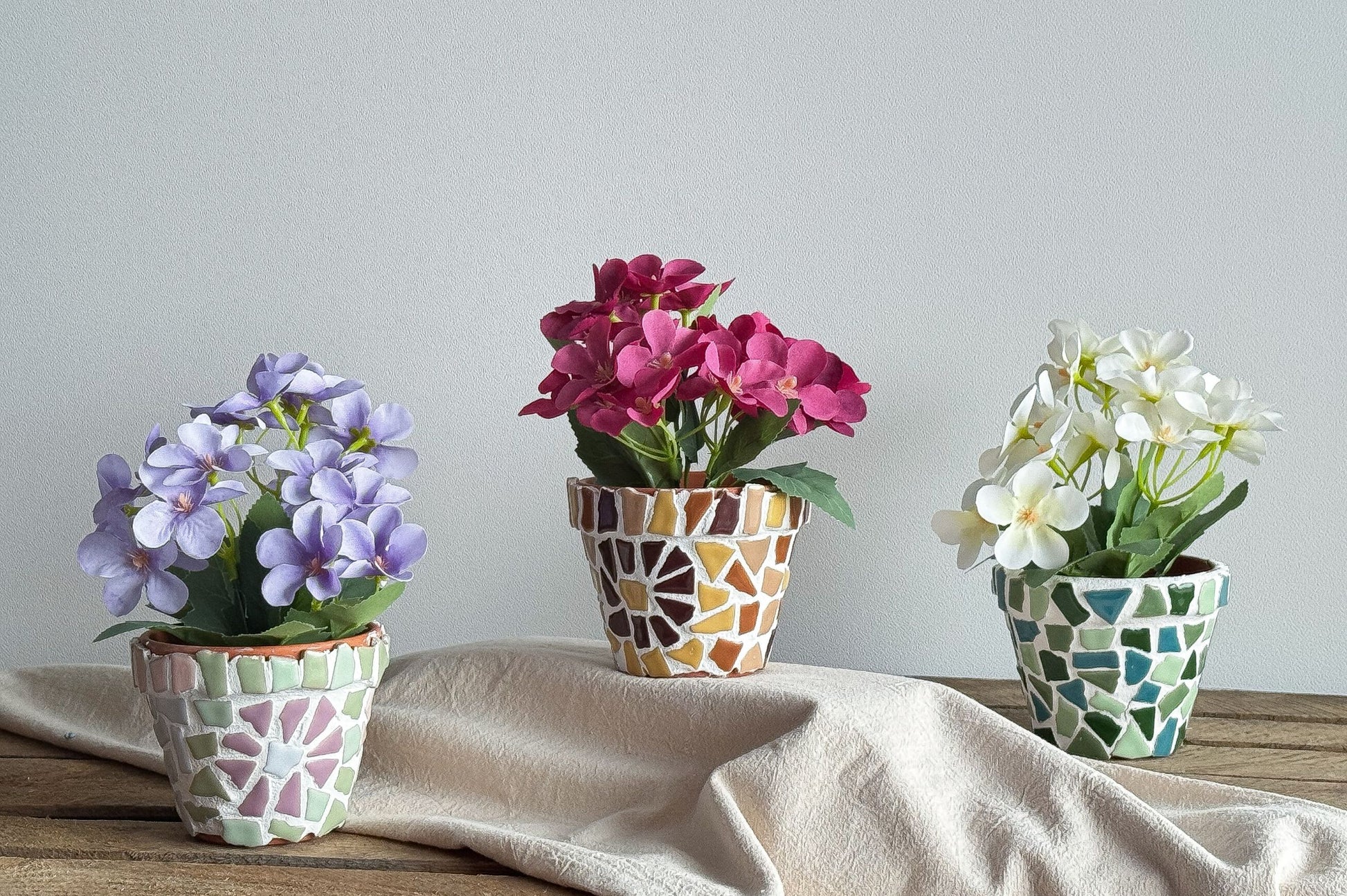 Diy_ Pakket Mozaiek Bloempot drie kleuren