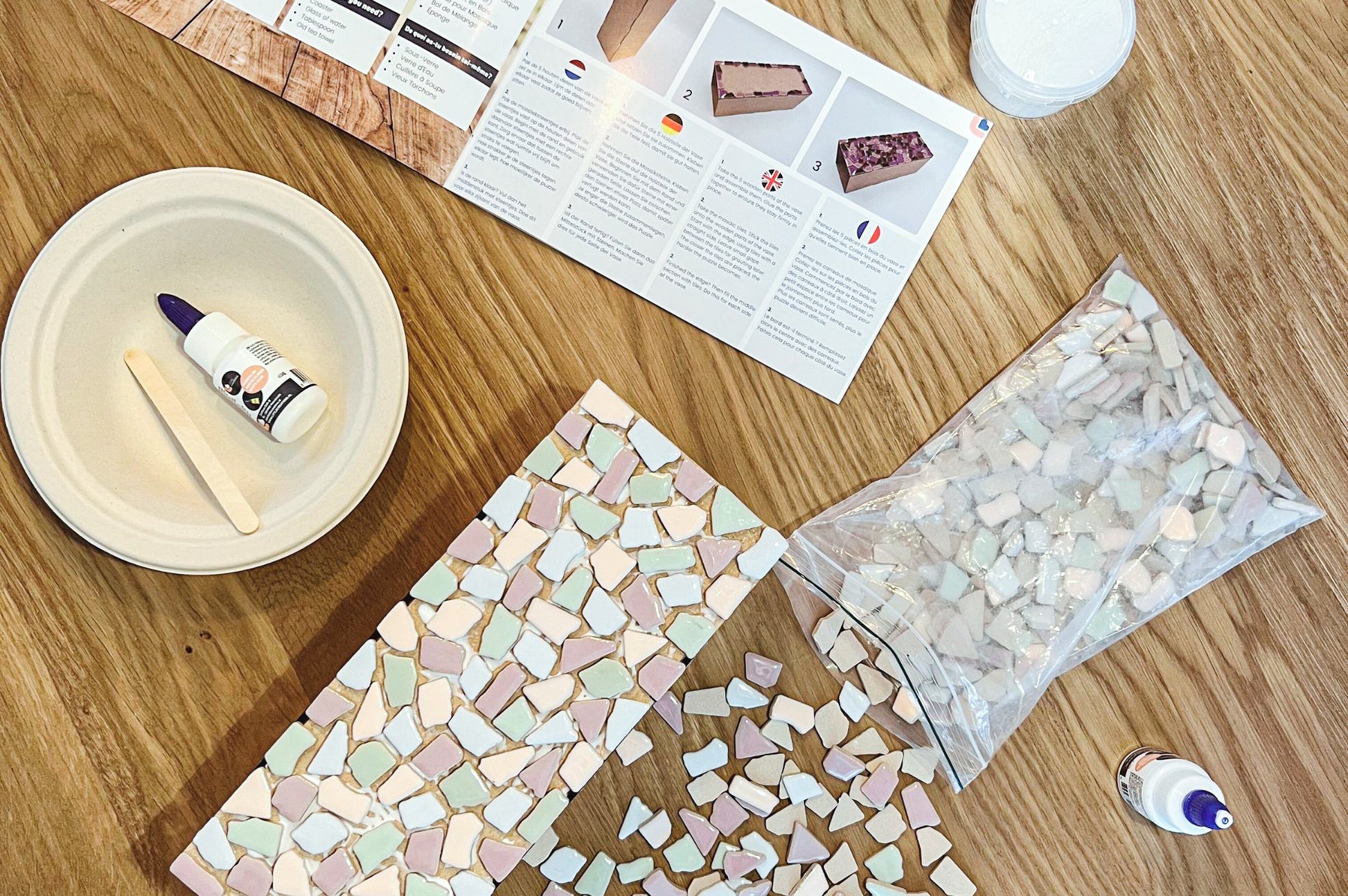 Inhoud diy pakket mozaiek vaas