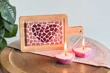 Bundle – Craft Kit Mini Mosaic Serving Board with Heart + Resin Heart, including FREE Candle Sand