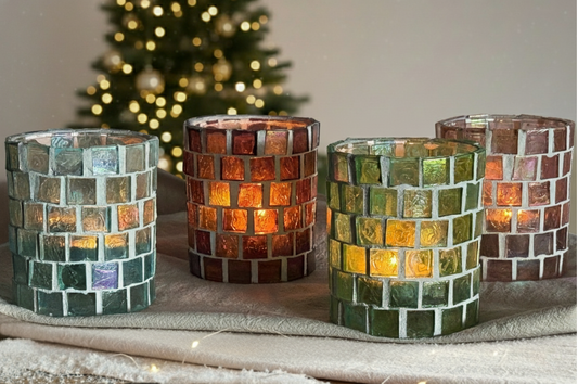 Waxinelichthouder met glasmozaiek kerstsfeer