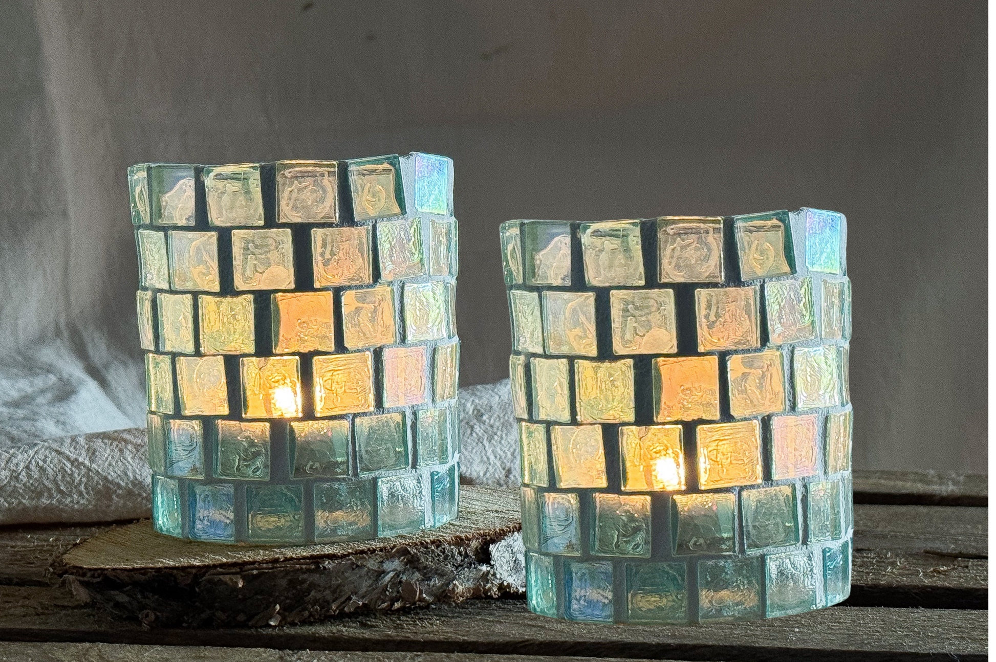 DIY-pakket waxinelichthouder glasmozaiek blauw