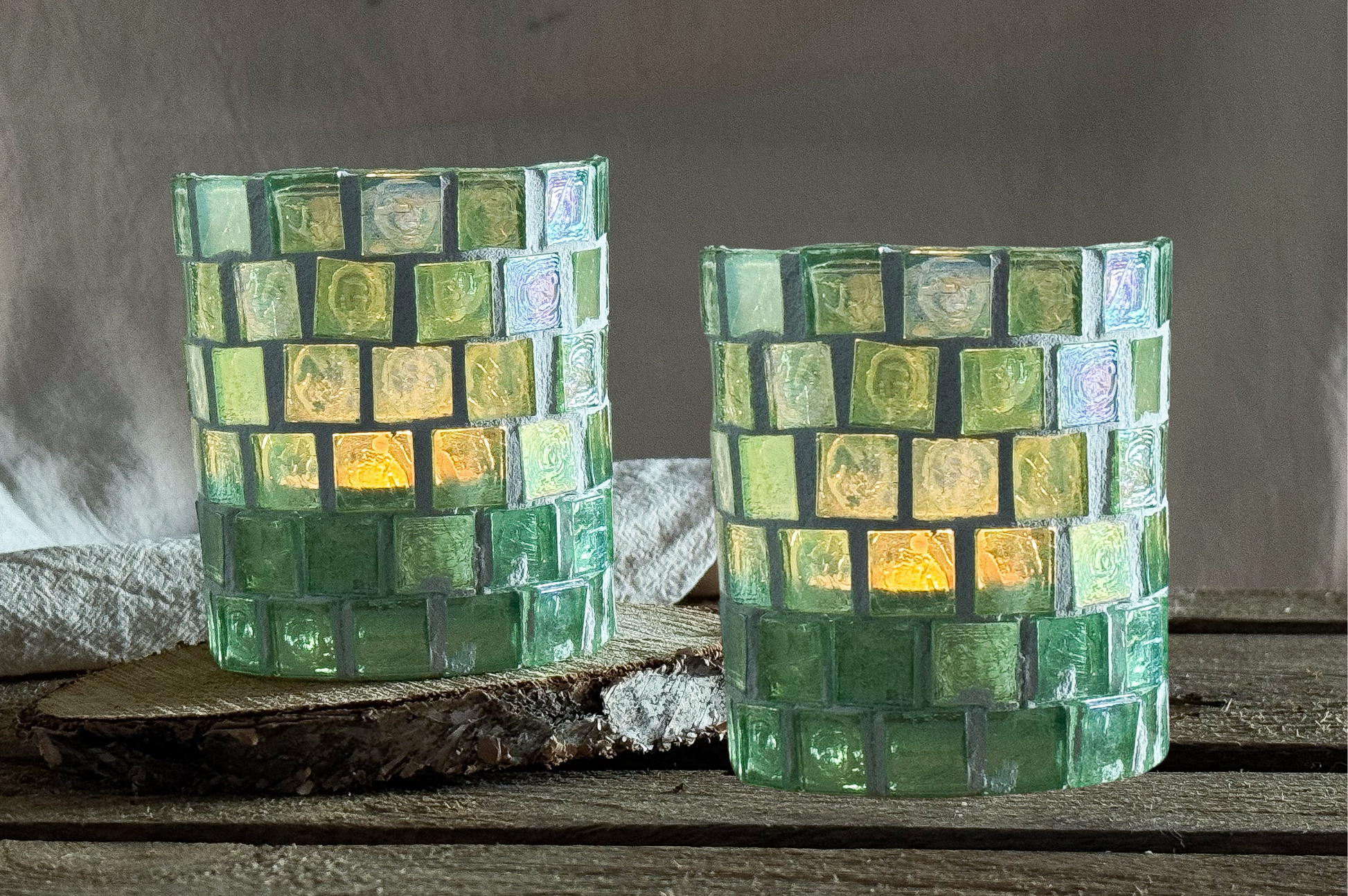 Waxinelicht met Glasmozaiek groen