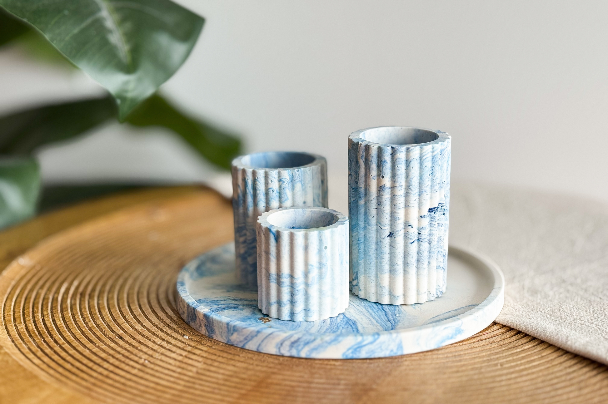 diy pakket giethars kaarsenhouders met dienblad blauw