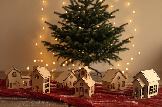 Bundel DIY Pakket Houten Kersthuisjes 4 stuks - kies je favoriete huisjes